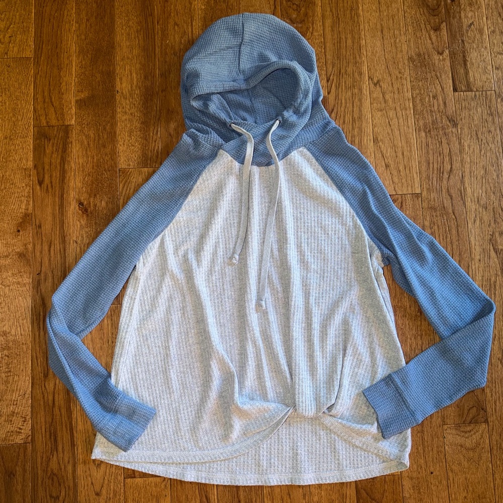 Active USA Blue and Gray Waffle Texture Hoodie Size L